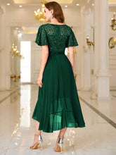 MIUSOL V Neck Floral Lace Sequin Insert Ruffle Hem Evening Party Long Dress